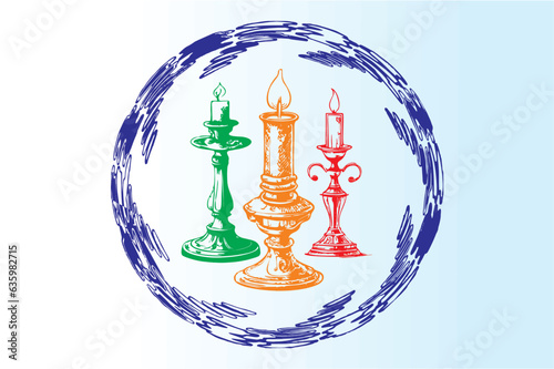 Classic traditional Set of candles. Editable vector illustration. Easy to change color or size and reuse in religious festival related banner and poster. eps 10.