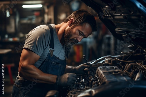 young mechanic fixing a car