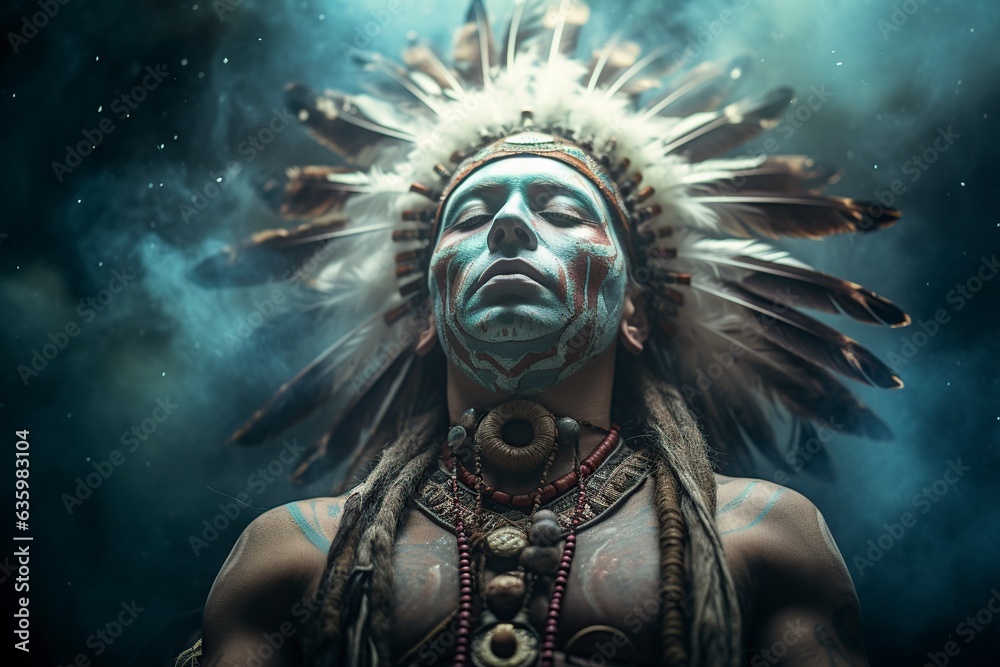 Obraz premium shaman in deep meditation with eyes closed
