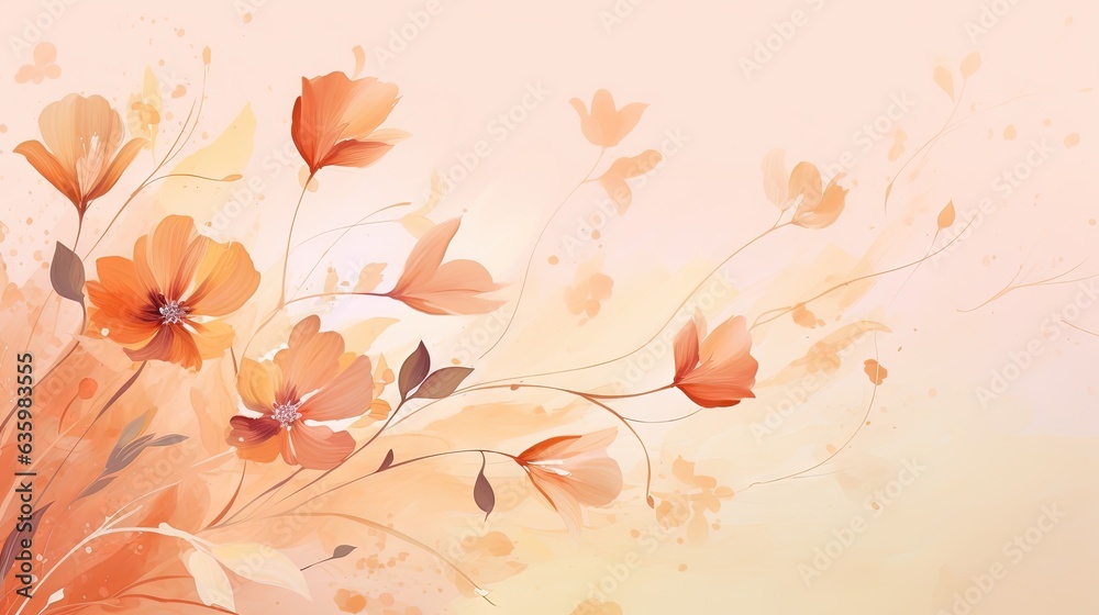 a painting of orange flowers on a beige background with watercolor splashes. generative ai a painting of orange flowers on a beige background with watercolor splashes. generative ai