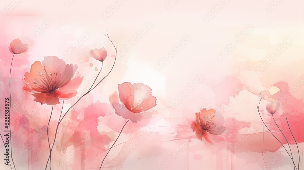  a painting of pink flowers on a white background with a light pink background.  generative ai
