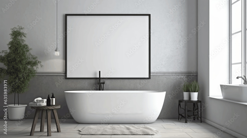 Modern Frame Mock up. Stylish Interior Design Background. Generative AI.