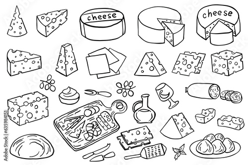 Cheese set on a white background. Pattern cheese. Vector illustration.