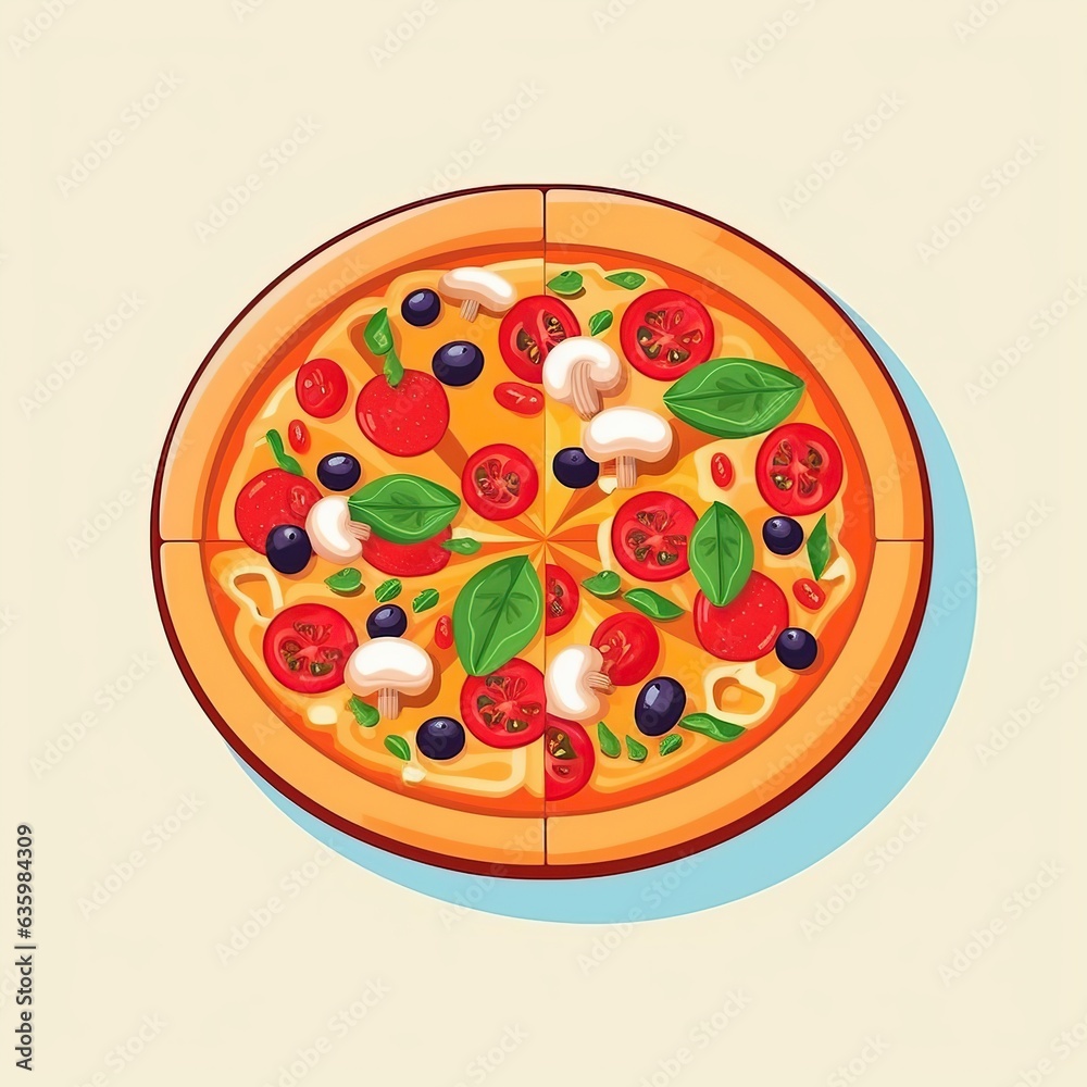 Italian pizza. Flat vector illustration. Generative AI