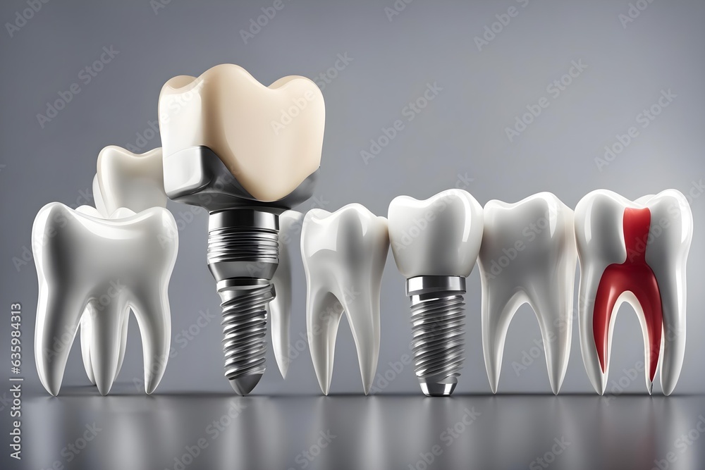 Parts of dental implant and dent. Parts of dental implant and dent.