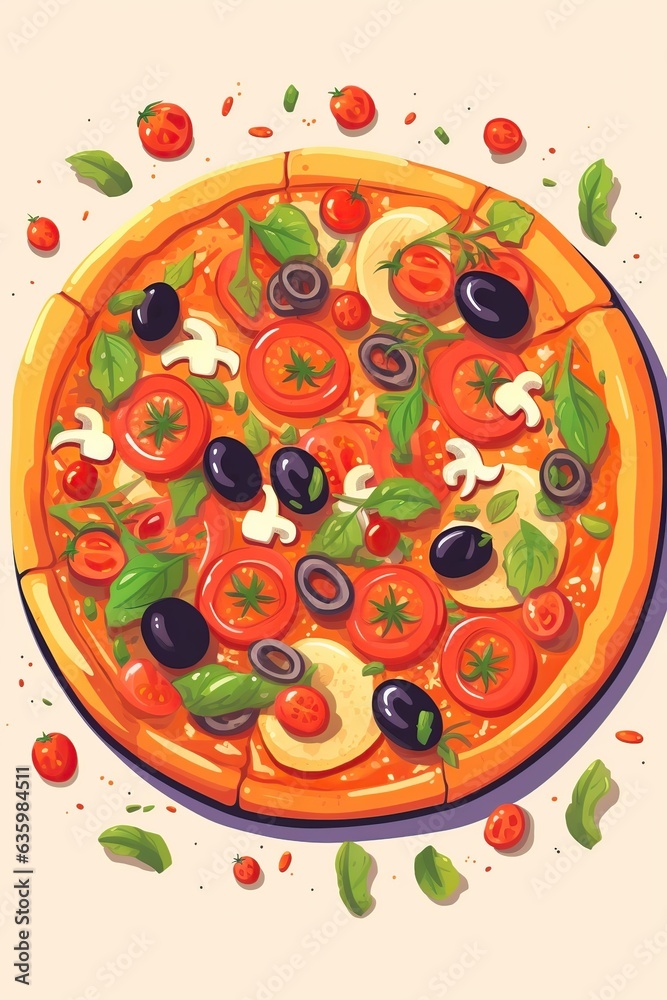Italian pizza. Flat vector illustration. Generative AI Italian pizza. Flat vector illustration. Generative AI