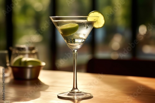 A martini glass on the bar. Generative AI