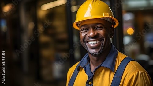 Afro american industrial worker. Concept of safety measures, skilled labour and workforce. © ZayNyi