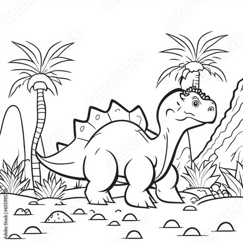 a coloring book page of a dinosaur scene  with stegosaurus its a great page for kids who love dino  vector illustration line art