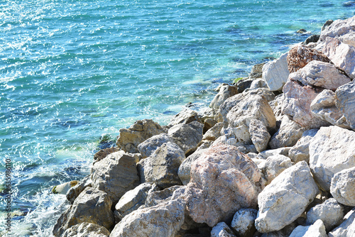 Seashore with stone. Surf. Coast in Malaga, Spain, Andalusia © Mykola