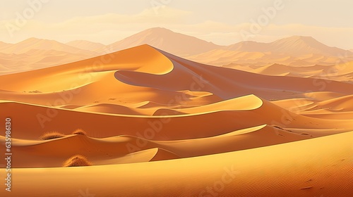  a painting of a desert with sand dunes and mountains in the background. generative ai © Anna