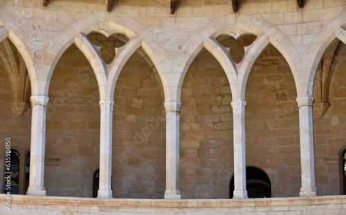 Gothic Columns, Arches, and Trefoils in Spanish Castle