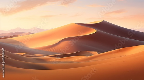  a desert landscape with sand dunes and mountains in the background. generative ai