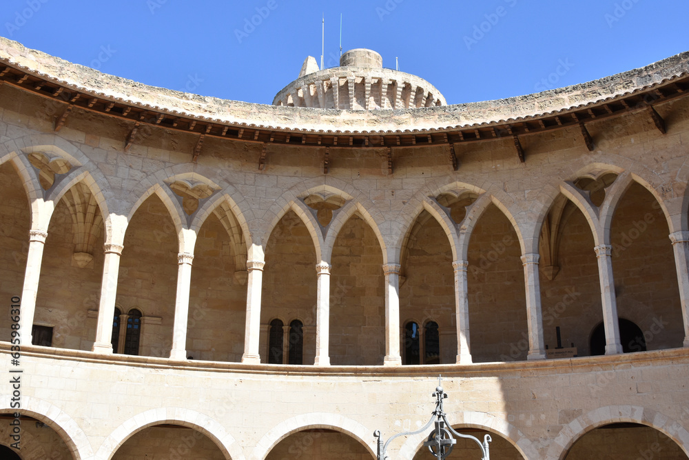 Gothic Colonnade with Trefoils in Circular Spanish Castle