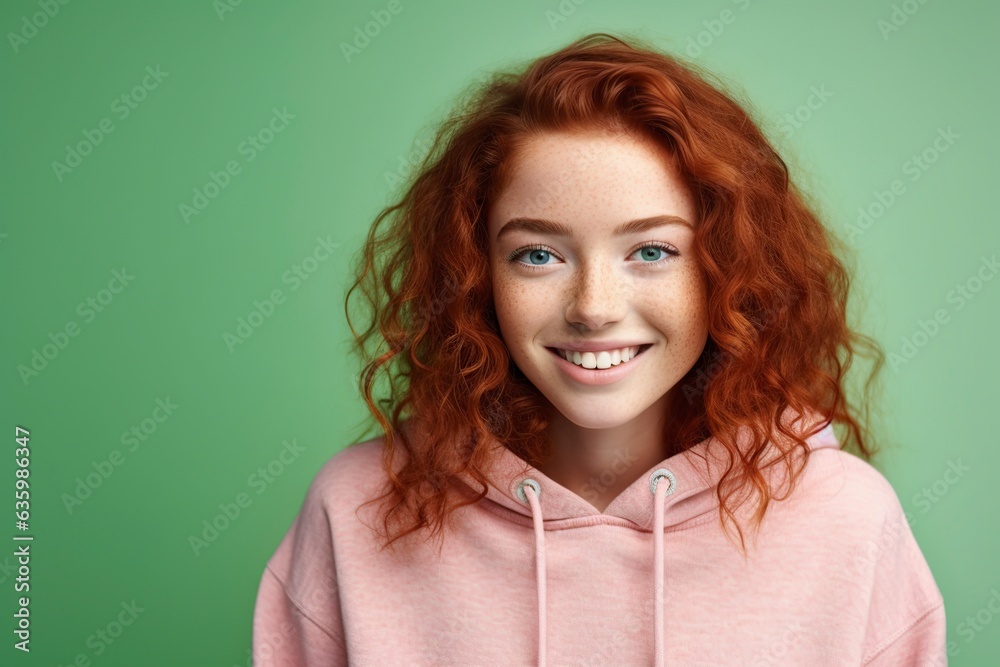 Fototapeta premium cute smiling freckled redhead girl in a fashionable dress