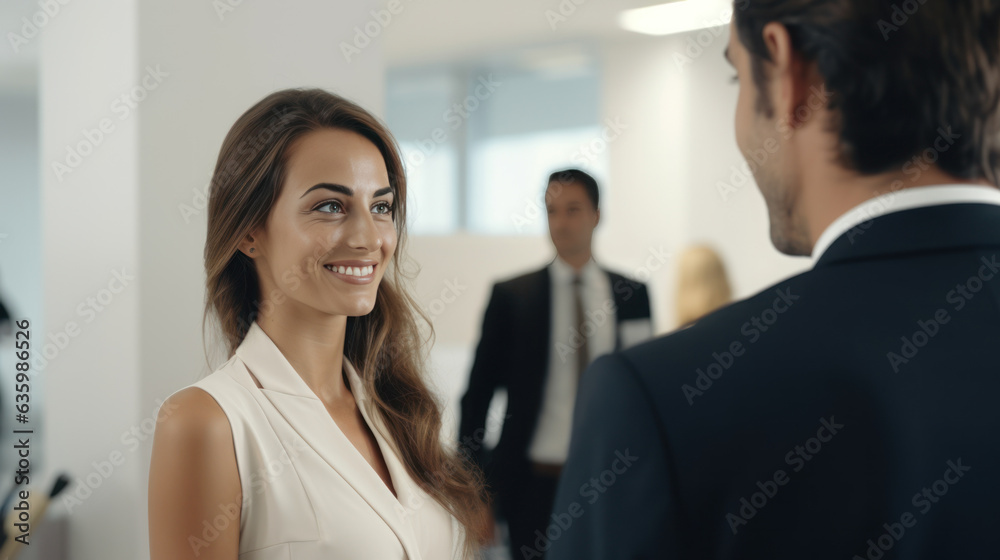 close-up business people talking moment little smile in the white office close-up business people talking moment little smile in the white office