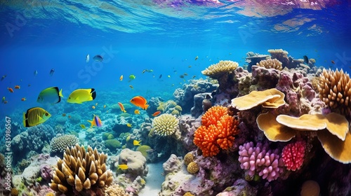 an underwater view of a coral reef with many colorful fish. generative ai