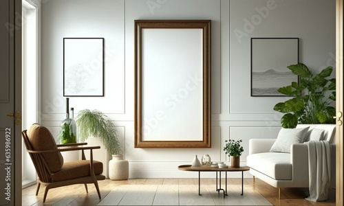 Modern Frame Mock up. Stylish Interior Design Background. Generative AI.