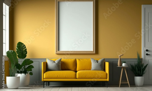 Modern Frame Mock up. Stylish Interior Design Background. Generative AI.