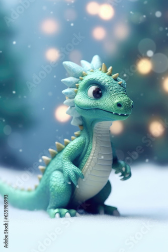 Dragon in the santa hat on blue christmas background. Place for text. Symbol of 2024. Chinese New Year. Generative AI © Happy85