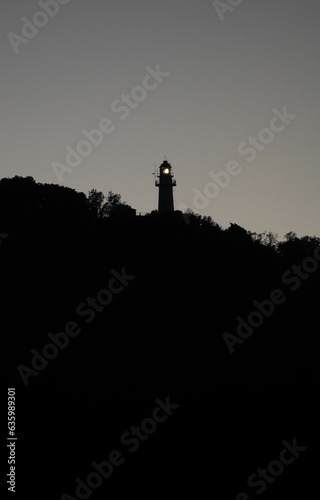Vertical shot of the lighthouse silhouette in the evening