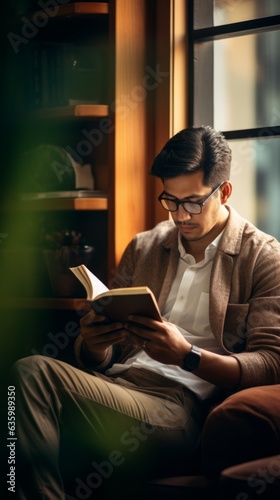 Person engrossed in reading book. Generative AI