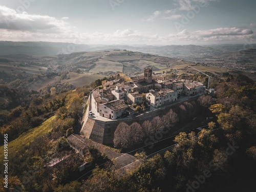 Aerial shot of the village of Montefabbri in Pesaro and Urbino, Italy photo