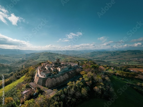 Aerial shot of the village of Montefabbri in Pesaro and Urbino, Italy photo