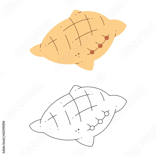 Pillow. Black and white and color clipart vector illustration.