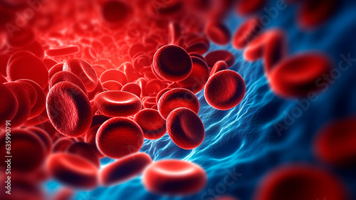 Red blood cells as they navigate through the labyrinthine vessels. Generative AI