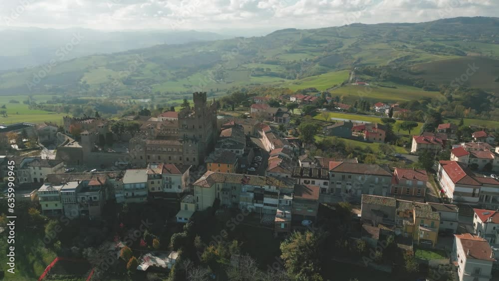 High-angle view of the medieval village of Tavoleto in the province of Pesaro Urbino Marche. High-angle view of the medieval village of Tavoleto in the province of Pesaro Urbino Marche.