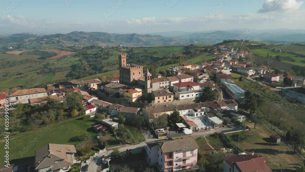 High-angle view of the medieval village of Tavoleto in the province of Pesaro Urbino Marche. High-angle view of the medieval village of Tavoleto in the province of Pesaro Urbino Marche.