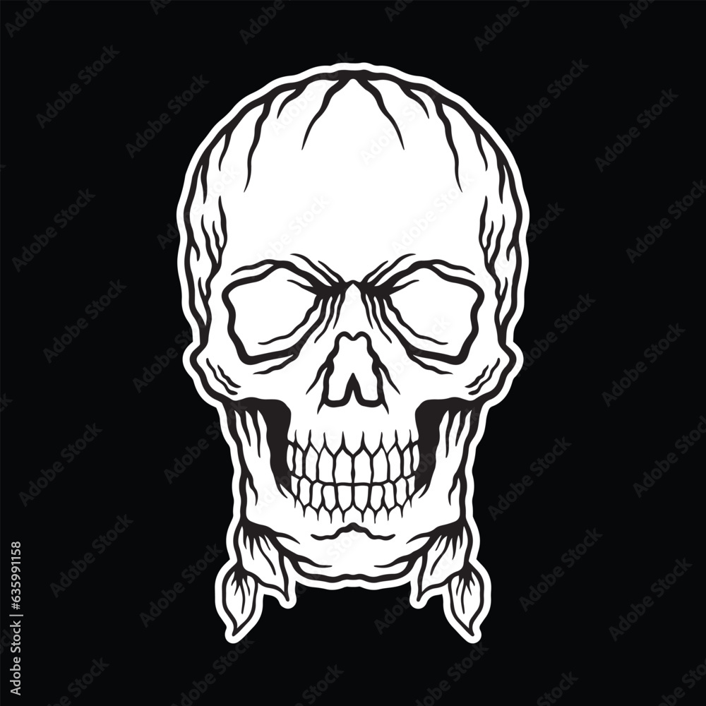 sketch illustrations of skull hand drawn black and white