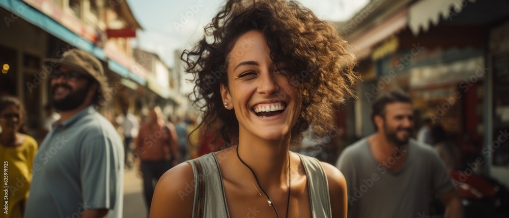 Happy and joyful group of people smiling. Generative AI
