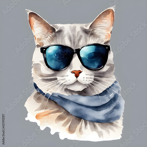 Grey fashionable cat with sunglasses