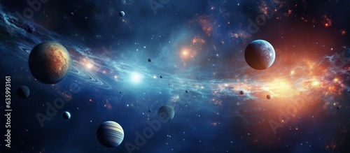 Planets with nebula in the background  planets of a solar system  Generative AI
