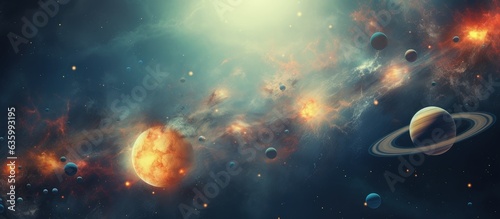 Planets with nebula in the background, planets of a solar system, Generative AI