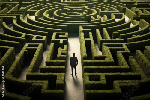 Businessman entering green maze, man in maze, Generative AI