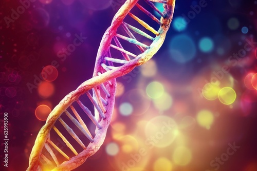 Colored DNA molecule on blurred background, structure of human DNA, Generative AI 