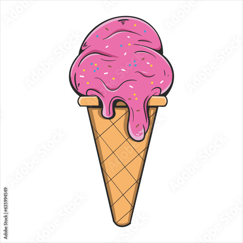 Summer Cone Ice Cream cartoon clipart vintage style for Sticker