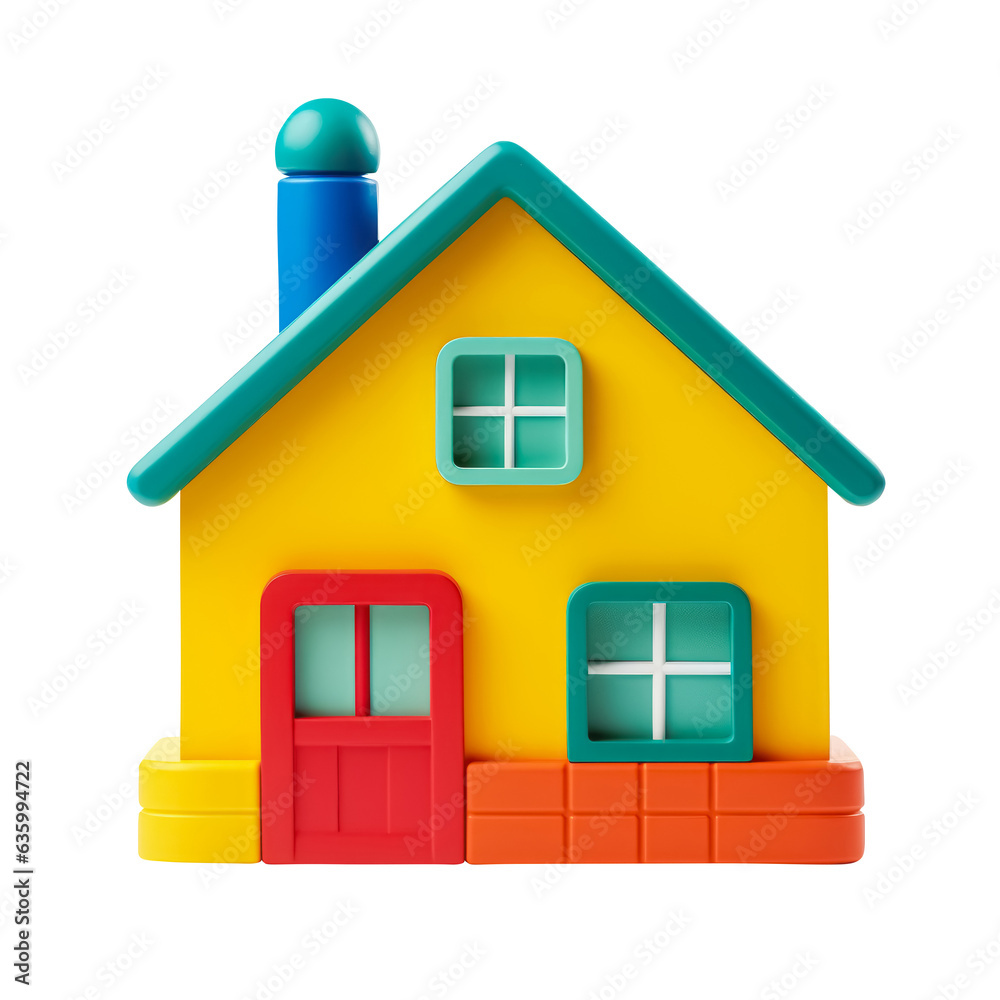 Fototapeta premium Simple 3d house isolated on white. Small colorful toy home. Real estate concept. Generative AI.