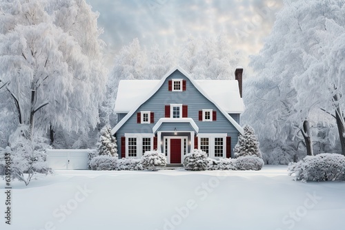 Nice cozy family country house in winter. real estate concept