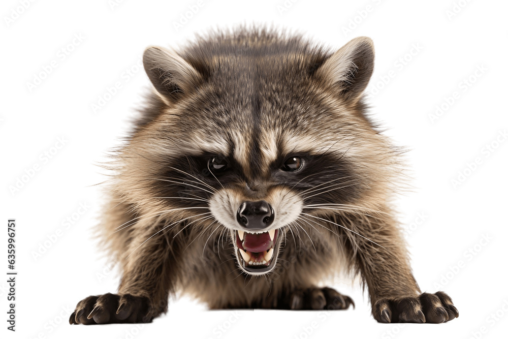 Angry Raccoon Isolated on a Transparent Background. AI