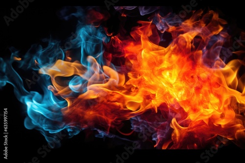 fire and smoke against a black background