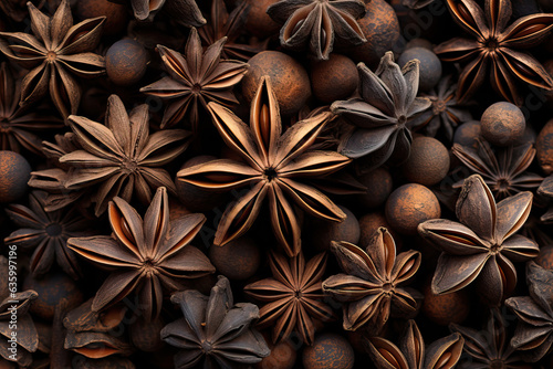 Exotic Aroma: Dark Toned Star Anise Close-up Texture