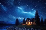 a serene cabin nestled in a moonlit forest