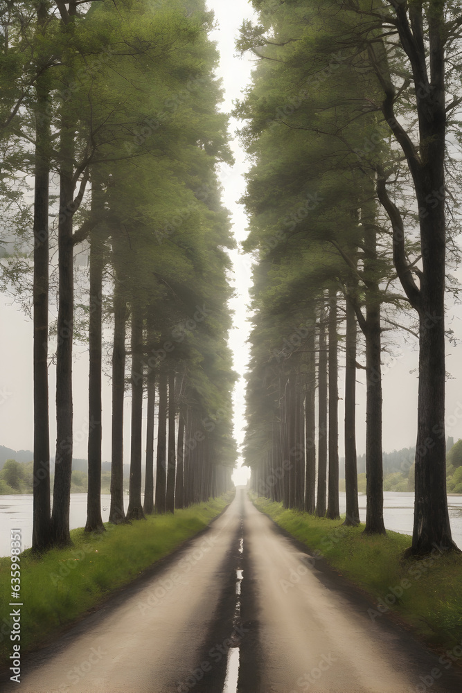 Fototapeta premium road in the woods generative AI