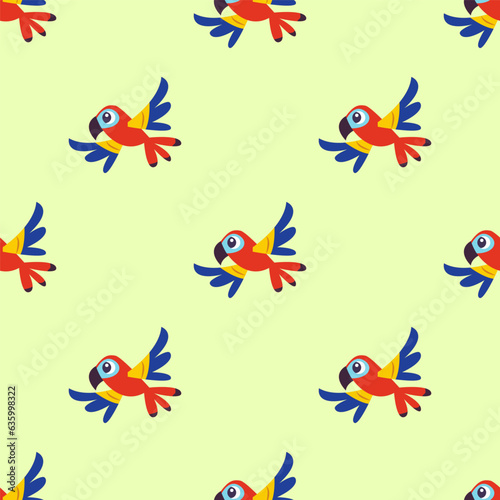 Colorful bird isolated on light yellow background is in Seamless pattern - vector illustration © bhuvanesh S