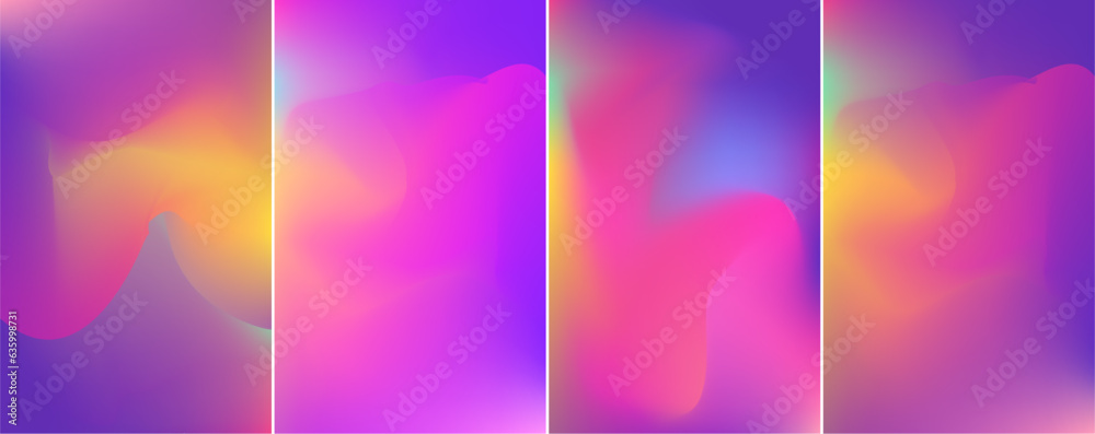 Set of pink and purple pastel color tone gradient mesh curves backgrounds. Ideal for brochure, flyer cover, business card template and website landing page designs.