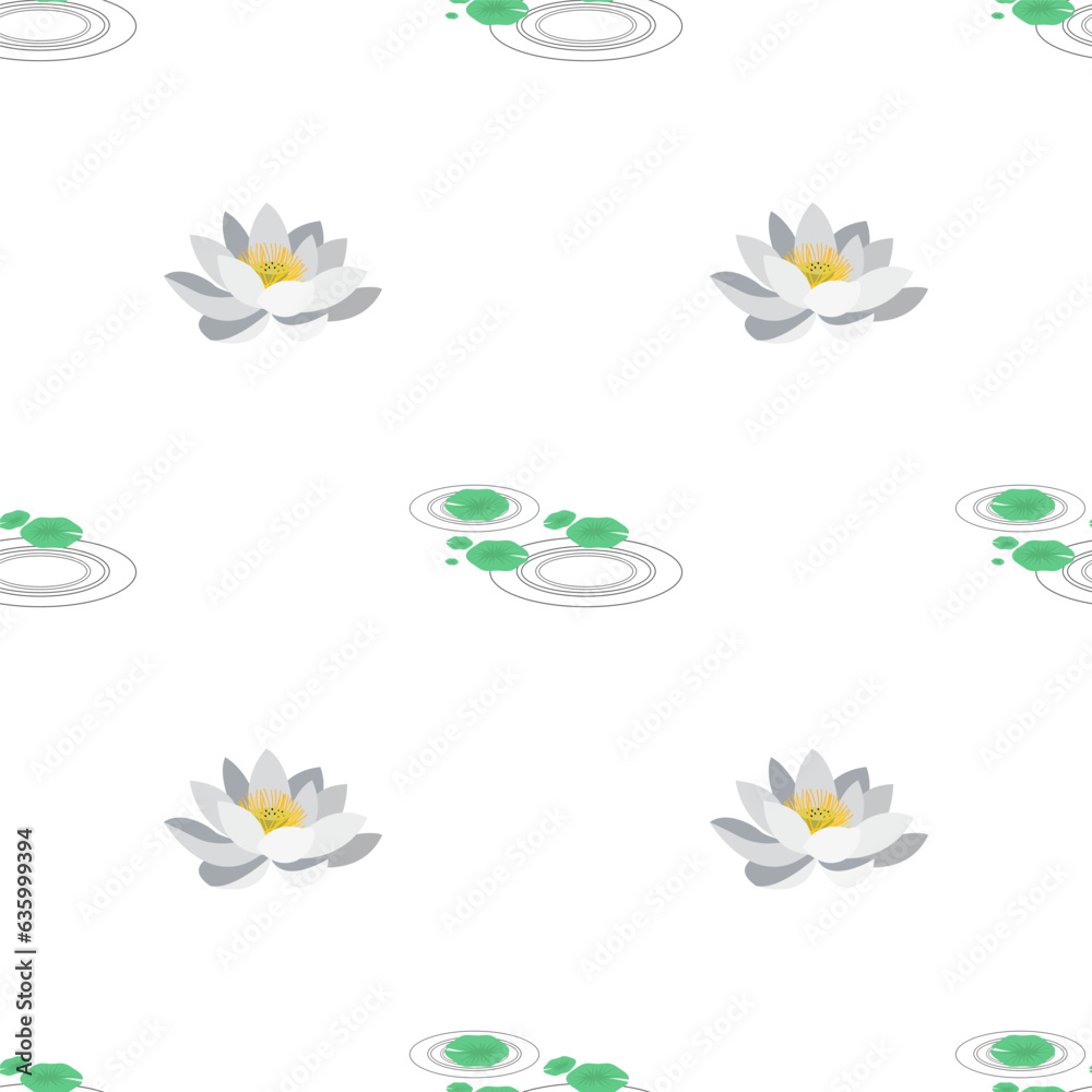 Beautiful vintage style lotus flowers and leaves isolated on white background is in Seamless pattern - vector illustration
